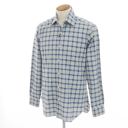 [New] BARBA CULTO Cotton Check Casual Shirt Light Gray x Blue [39] [Condition Rank N] [Men&