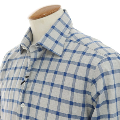 [New] BARBA CULTO Cotton Check Casual Shirt Light Gray x Blue [39] [Condition Rank N] [Men&