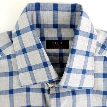[New] BARBA CULTO Cotton Check Casual Shirt Light Gray x Blue [39] [Condition Rank N] [Men&