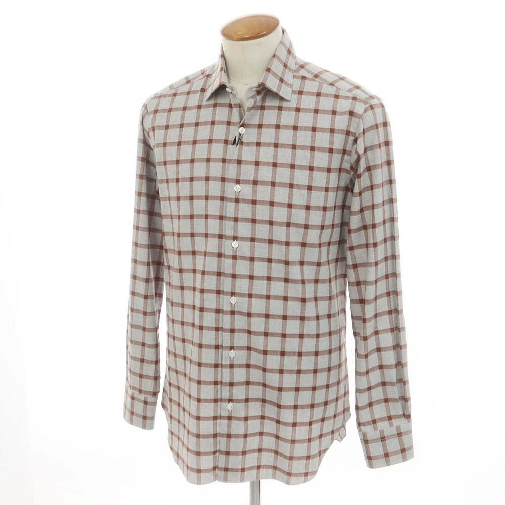 [New] BARBA CULTO Cotton Check Casual Shirt Light Gray x Brown [39] [Condition Rank N] [Men&