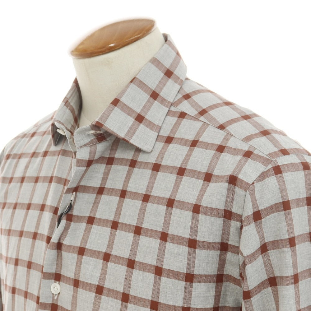 [New] BARBA CULTO Cotton Check Casual Shirt Light Gray x Brown [39] [Condition Rank N] [Men&