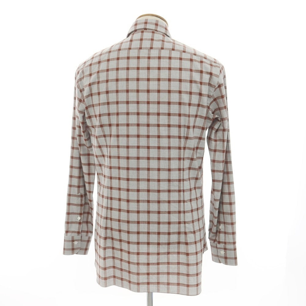 [New] BARBA CULTO Cotton Check Casual Shirt Light Gray x Brown [39] [Condition Rank N] [Men&