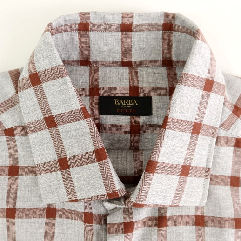 [New] BARBA CULTO Cotton Check Casual Shirt Light Gray x Brown [39] [Condition Rank N] [Men&
