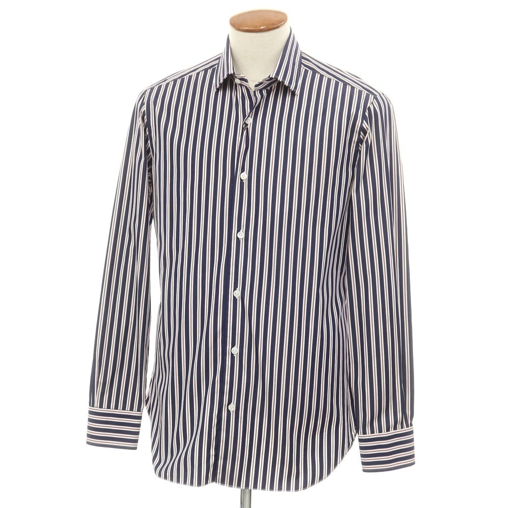 [New] BARBA CULTO Cotton Striped Regular Collar Casual Shirt Navy x White [39] [Condition Rank N] [Men&