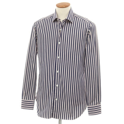 [New] BARBA CULTO Cotton Striped Regular Collar Casual Shirt Navy x White [39] [Condition Rank N] [Men&