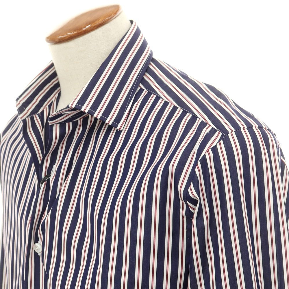 [New] BARBA CULTO Cotton Striped Regular Collar Casual Shirt Navy x White [39] [Condition Rank N] [Men&