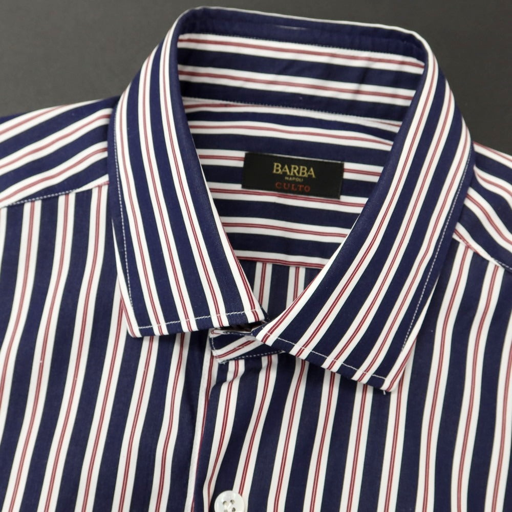 [New] BARBA CULTO Cotton Striped Regular Collar Casual Shirt Navy x White [39] [Condition Rank N] [Men&