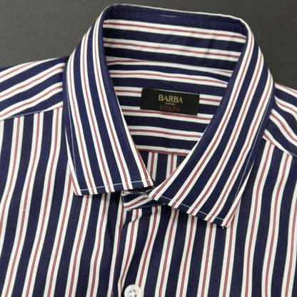 [New] BARBA CULTO Cotton Striped Regular Collar Casual Shirt Navy x White [39] [Condition Rank N] [Men&