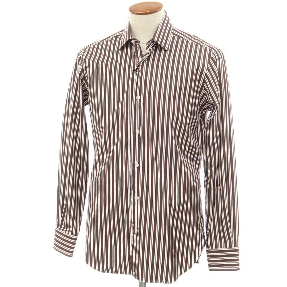 [New Outlet] BARBA CULTO Cotton Striped Regular Collar Casual Shirt Brown x White [39] [Condition Rank N-] [Men&