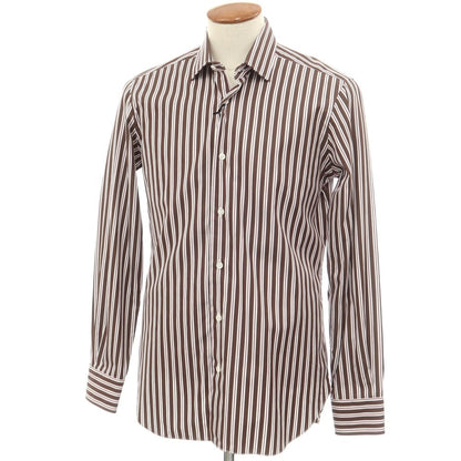 [New Outlet] BARBA CULTO Cotton Striped Regular Collar Casual Shirt Brown x White [39] [Condition Rank N-] [Men&