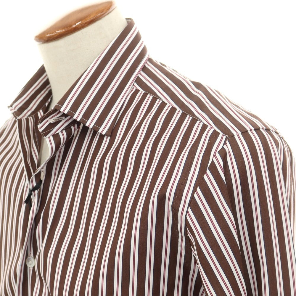 [New Outlet] BARBA CULTO Cotton Striped Regular Collar Casual Shirt Brown x White [39] [Condition Rank N-] [Men&