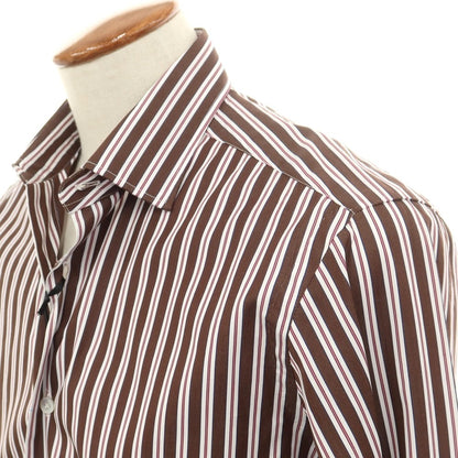 [New Outlet] BARBA CULTO Cotton Striped Regular Collar Casual Shirt Brown x White [39] [Condition Rank N-] [Men&