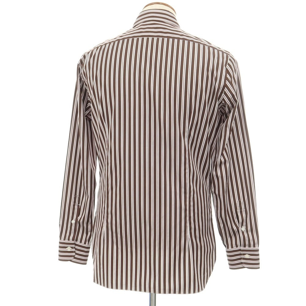 [New Outlet] BARBA CULTO Cotton Striped Regular Collar Casual Shirt Brown x White [39] [Condition Rank N-] [Men&
