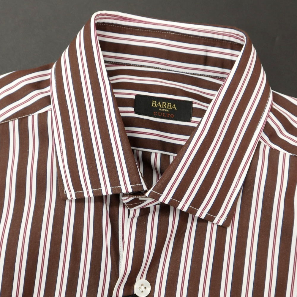 [New Outlet] BARBA CULTO Cotton Striped Regular Collar Casual Shirt Brown x White [39] [Condition Rank N-] [Men&