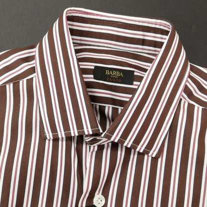 [New Outlet] BARBA CULTO Cotton Striped Regular Collar Casual Shirt Brown x White [39] [Condition Rank N-] [Men&