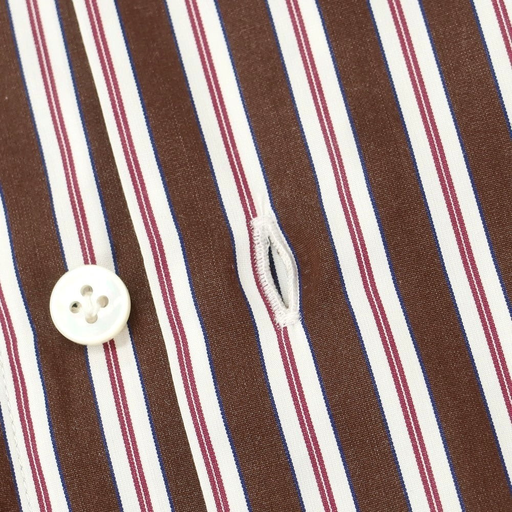 [New Outlet] BARBA CULTO Cotton Striped Regular Collar Casual Shirt Brown x White [39] [Condition Rank N-] [Men&
