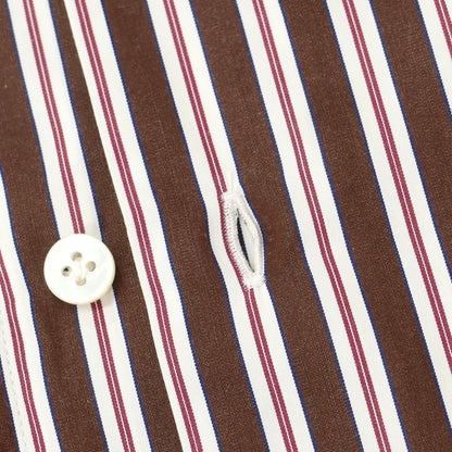 [New Outlet] BARBA CULTO Cotton Striped Regular Collar Casual Shirt Brown x White [39] [Condition Rank N-] [Men&
