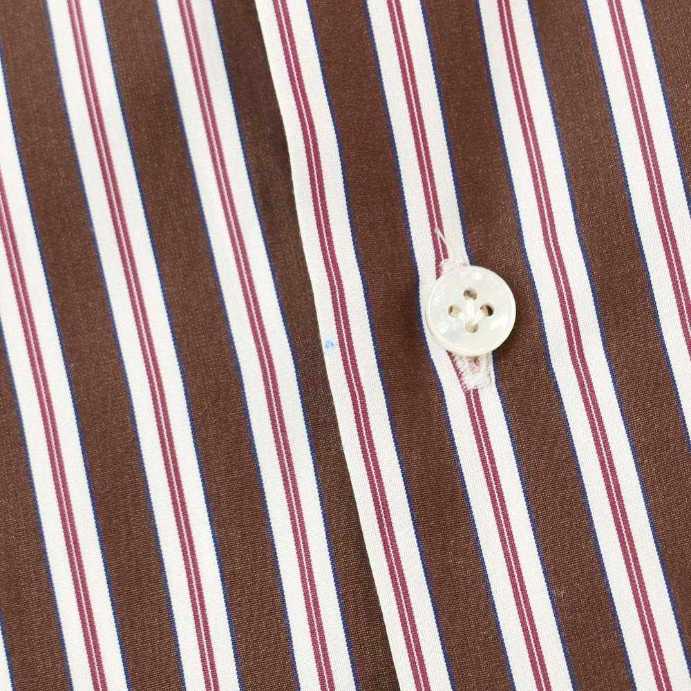 [New Outlet] BARBA CULTO Cotton Striped Regular Collar Casual Shirt Brown x White [39] [Condition Rank N-] [Men&