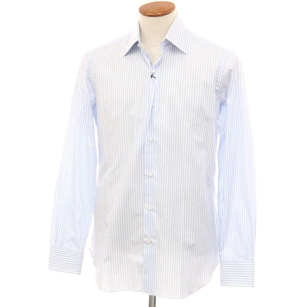 [New Outlet] BARBA Cotton Striped Regular Collar Casual Shirt White x Blue [39] [Condition Rank N-] [Men&