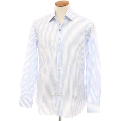 [New Outlet] BARBA Cotton Striped Regular Collar Casual Shirt White x Blue [39] [Condition Rank N-] [Men&