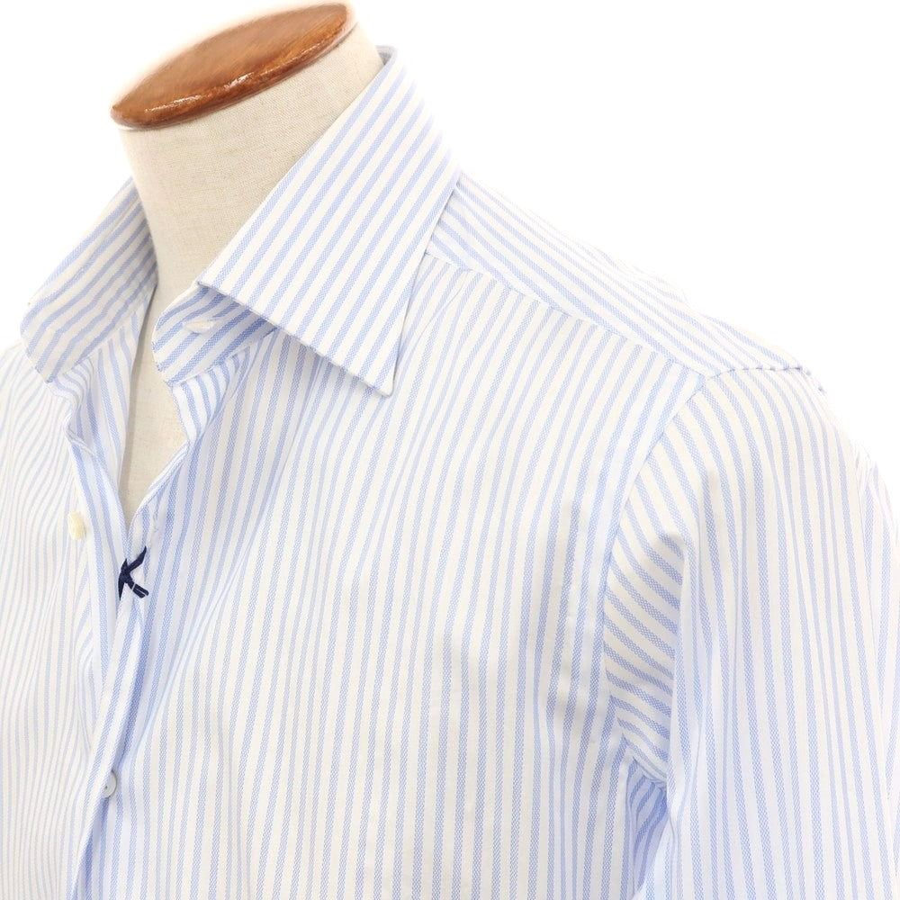 [New Outlet] BARBA Cotton Striped Regular Collar Casual Shirt White x Blue [39] [Condition Rank N-] [Men&