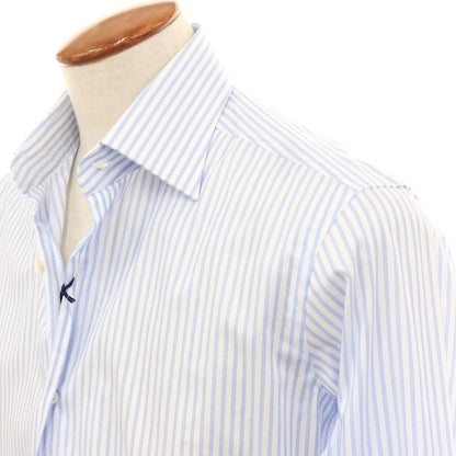 [New Outlet] BARBA Cotton Striped Regular Collar Casual Shirt White x Blue [39] [Condition Rank N-] [Men&