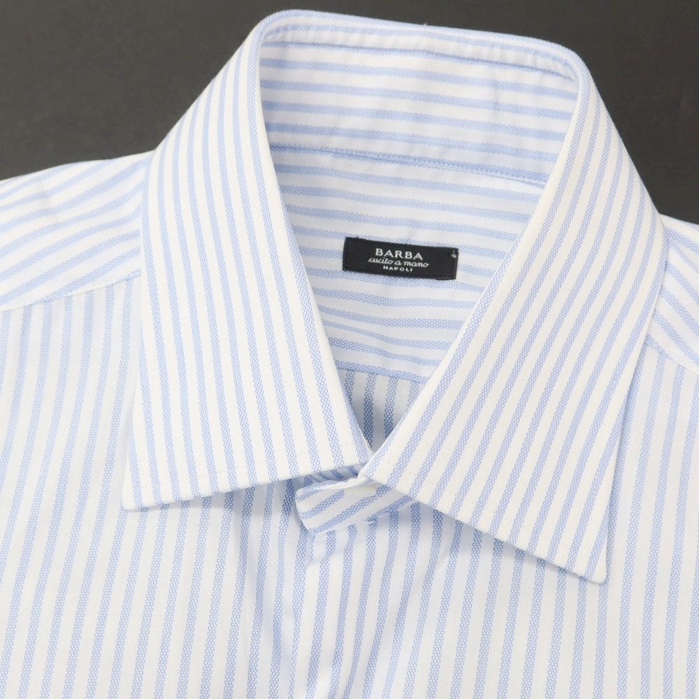 [New Outlet] BARBA Cotton Striped Regular Collar Casual Shirt White x Blue [39] [Condition Rank N-] [Men&