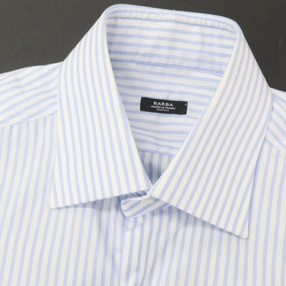 [New Outlet] BARBA Cotton Striped Regular Collar Casual Shirt White x Blue [39] [Condition Rank N-] [Men&