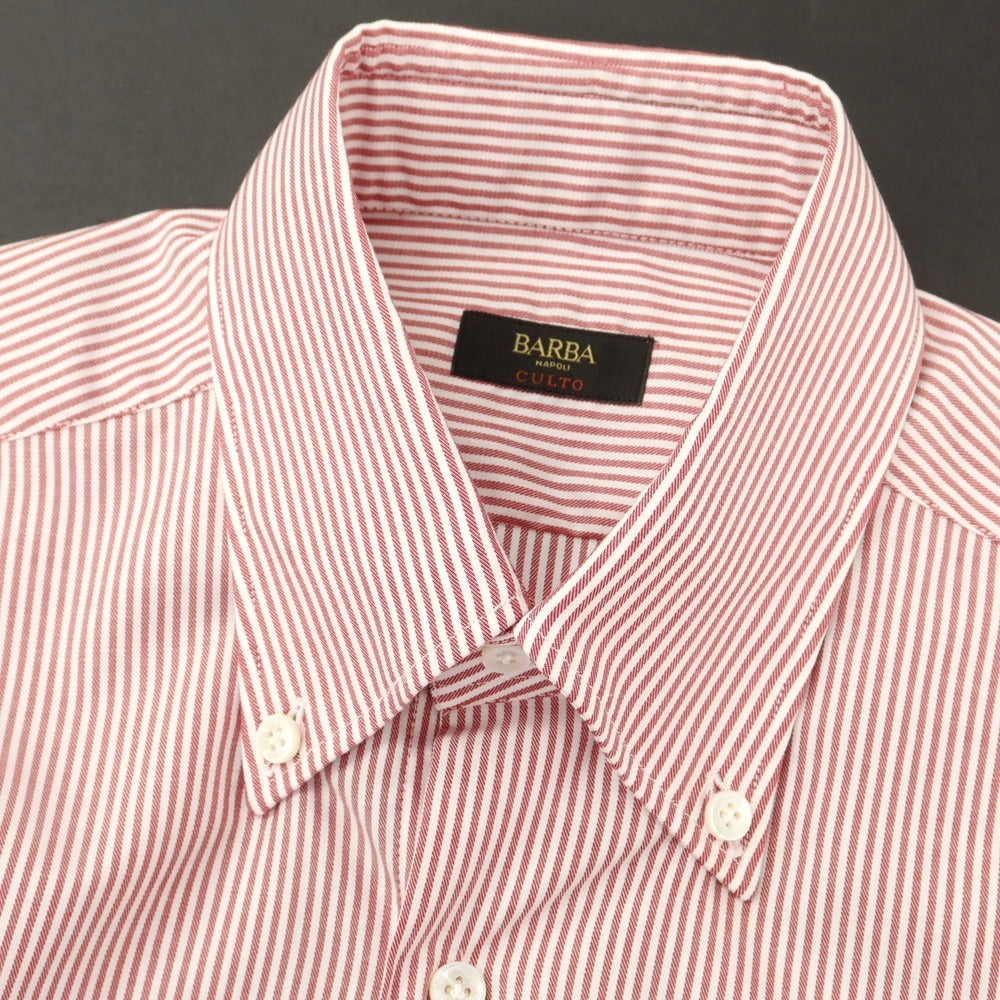 [New] BARBA CULTO Cotton Striped Button-down Casual Shirt Red x White [39] [Condition Rank N] [Men&