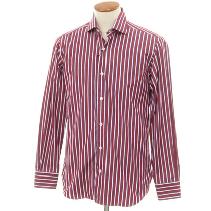 [New] BARBA CULTO Cotton Striped Wide Collar Casual Shirt Wine x White [39] [Condition Rank N] [Men&