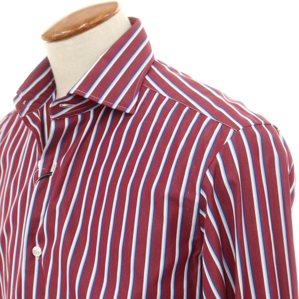 [New] BARBA CULTO Cotton Striped Wide Collar Casual Shirt Wine x White [39] [Condition Rank N] [Men&