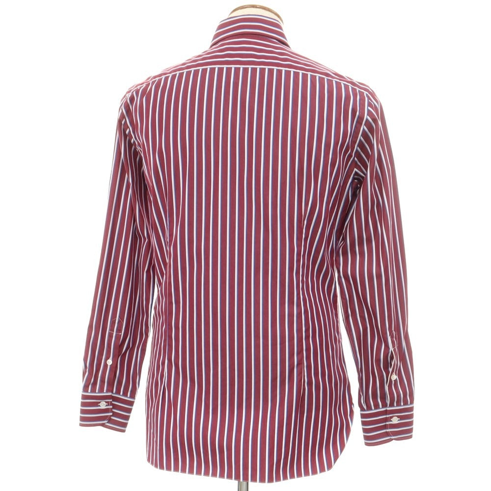 [New] BARBA CULTO Cotton Striped Wide Collar Casual Shirt Wine x White [39] [Condition Rank N] [Men&