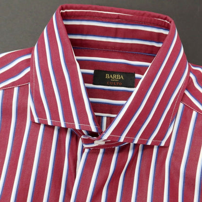 [New] BARBA CULTO Cotton Striped Wide Collar Casual Shirt Wine x White [39] [Condition Rank N] [Men&