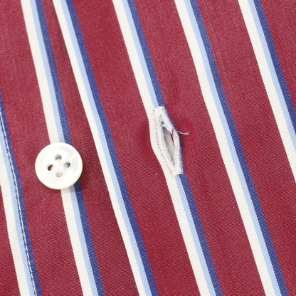 [New] BARBA CULTO Cotton Striped Wide Collar Casual Shirt Wine x White [39] [Condition Rank N] [Men&