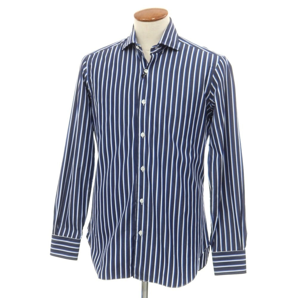 [New] BARBA CULTO Cotton Striped Wide Collar Casual Shirt Navy x White [39] [Condition Rank N] [Men&