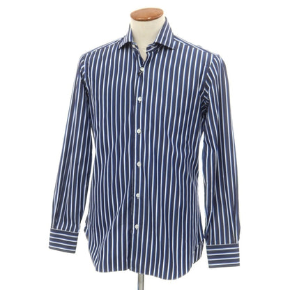 [New] BARBA CULTO Cotton Striped Wide Collar Casual Shirt Navy x White [39] [Condition Rank N] [Men&
