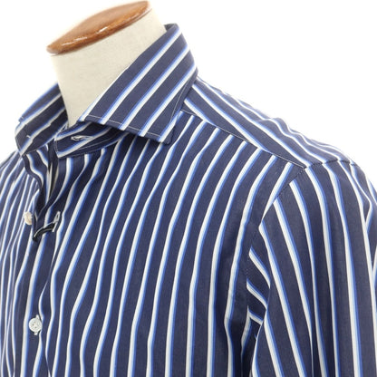 [New] BARBA CULTO Cotton Striped Wide Collar Casual Shirt Navy x White [39] [Condition Rank N] [Men&