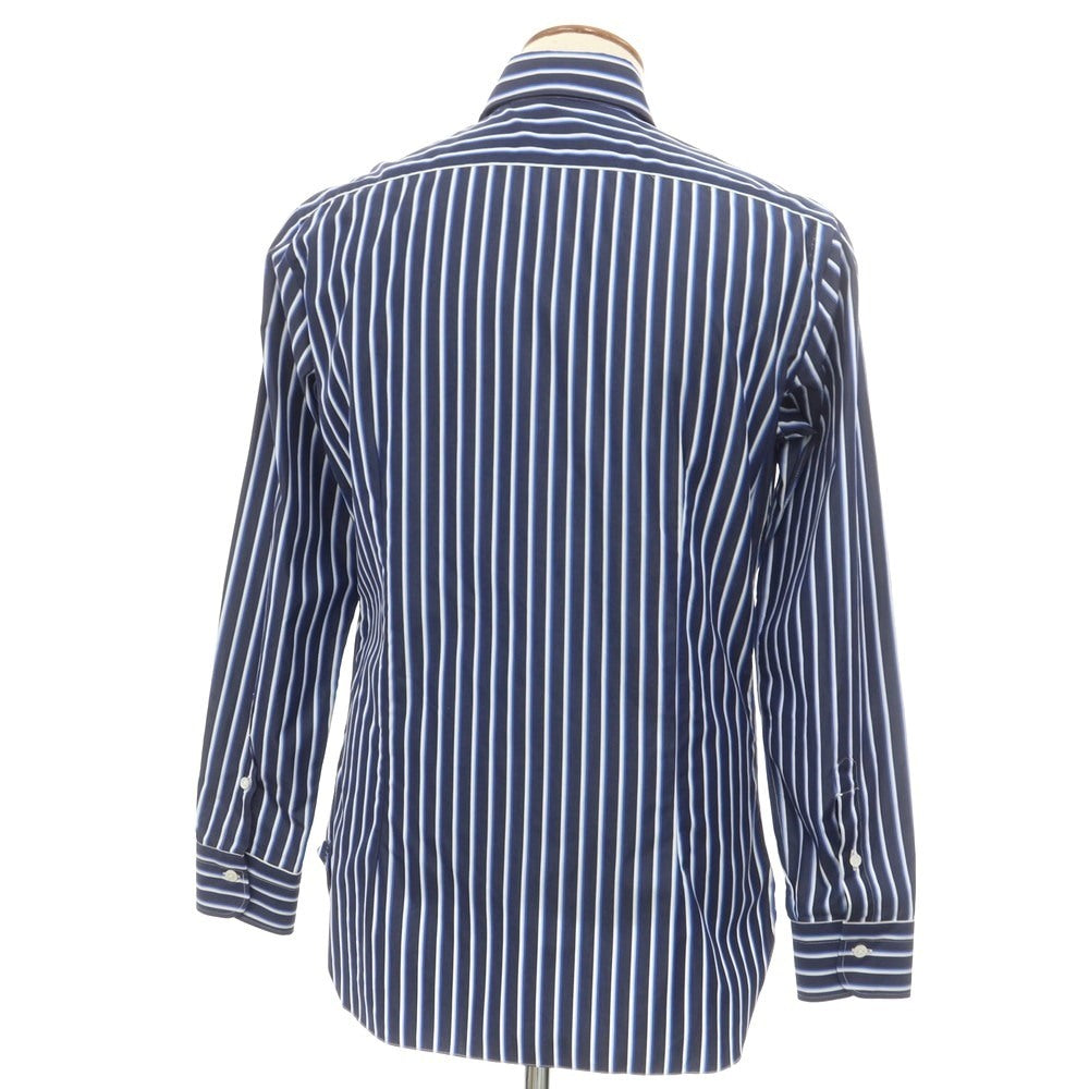 [New] BARBA CULTO Cotton Striped Wide Collar Casual Shirt Navy x White [39] [Condition Rank N] [Men&