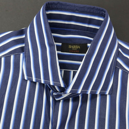 [New] BARBA CULTO Cotton Striped Wide Collar Casual Shirt Navy x White [39] [Condition Rank N] [Men&