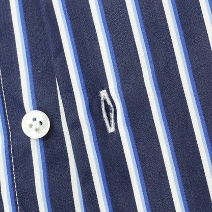 [New] BARBA CULTO Cotton Striped Wide Collar Casual Shirt Navy x White [39] [Condition Rank N] [Men&