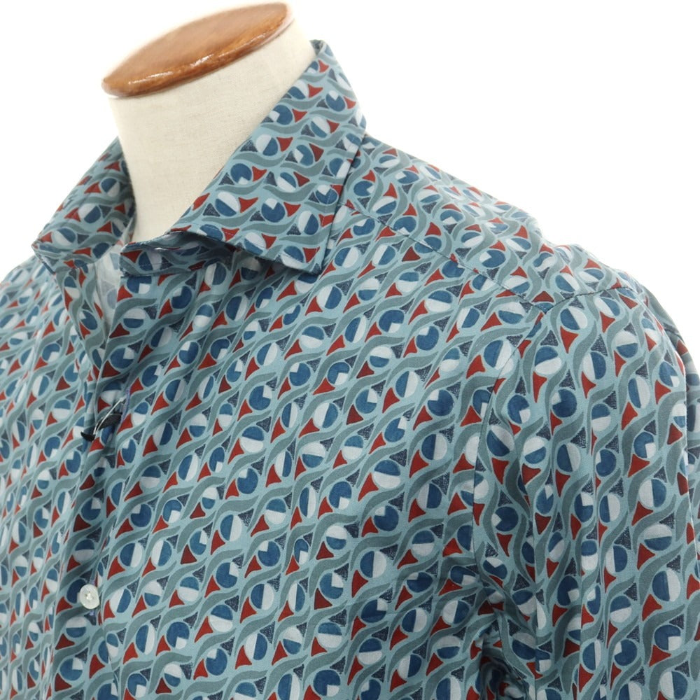 【新品】バルバ BARBA CULTO コットン ワイドカラー カジュアルシャツ ブルーxレッド【 39 】【 状態ランクN 】【 メンズ 】