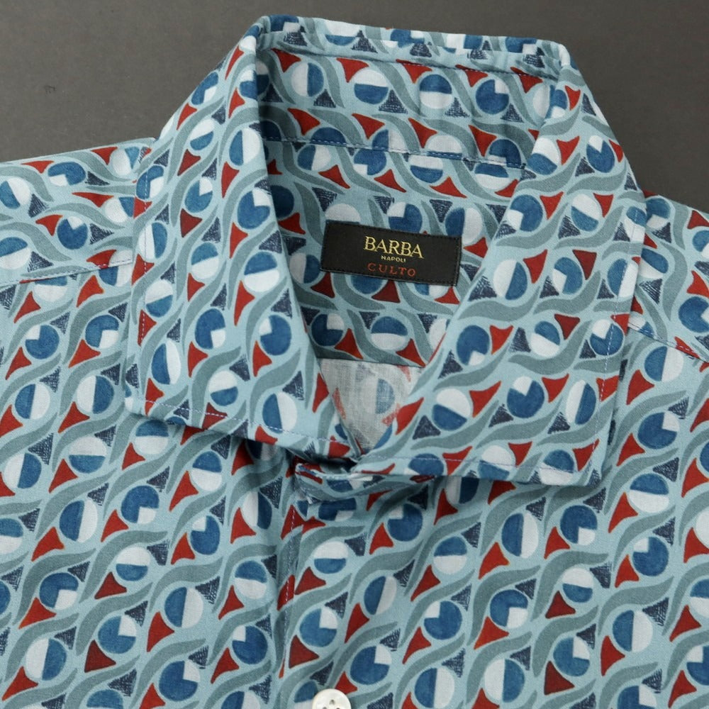 【新品】バルバ BARBA CULTO コットン ワイドカラー カジュアルシャツ ブルーxレッド【 39 】【 状態ランクN 】【 メンズ 】