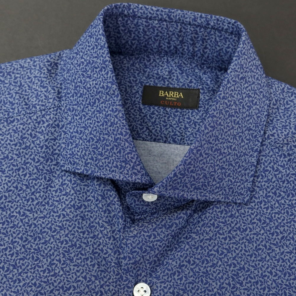 [New] BARBA CULTO Cotton Wide Collar Casual Shirt Navy [39] [Condition Rank N] [Men&