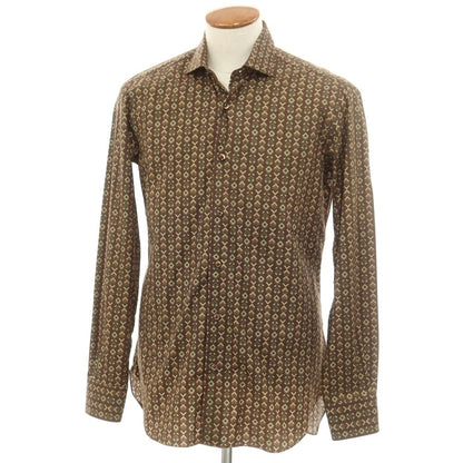 [New] BARBA CULTO Cotton Wide Collar Casual Shirt Brown x Green [39] [Condition Rank N] [Men&