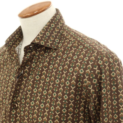 [New] BARBA CULTO Cotton Wide Collar Casual Shirt Brown x Green [39] [Condition Rank N] [Men&
