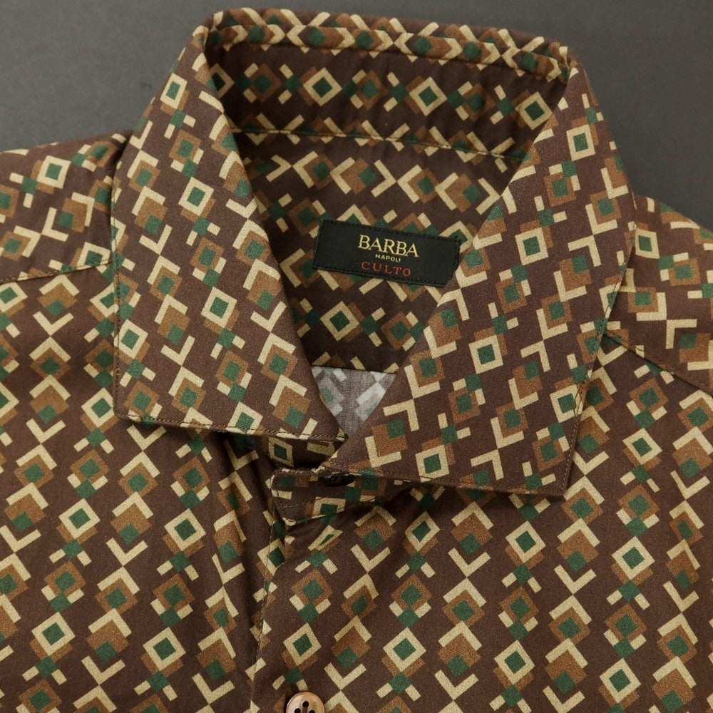 [New] BARBA CULTO Cotton Wide Collar Casual Shirt Brown x Green [39] [Condition Rank N] [Men&