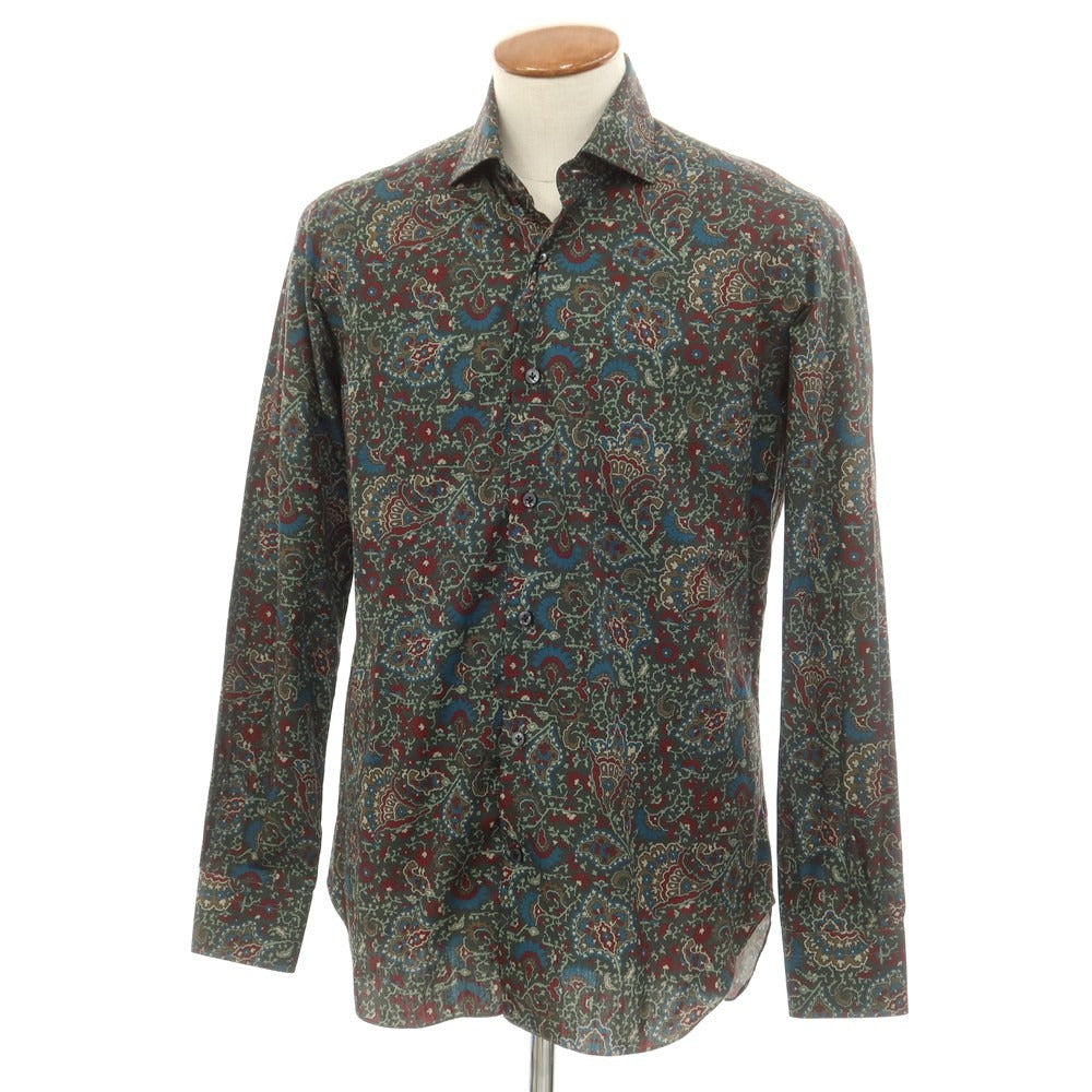 [New] BARBA CULTO Cotton Wide Collar Casual Shirt Dark Green x Bordeaux [39] [Condition Rank N] [Men&
