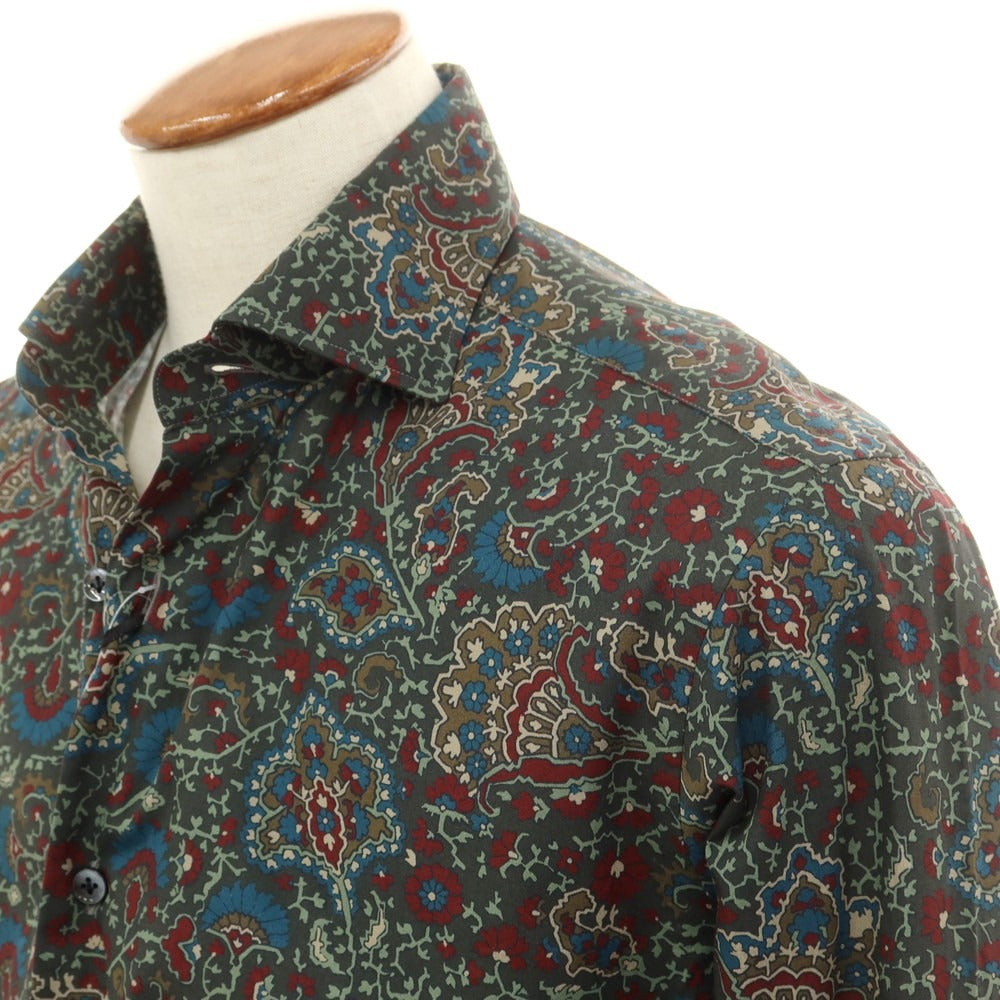 [New] BARBA CULTO Cotton Wide Collar Casual Shirt Dark Green x Bordeaux [39] [Condition Rank N] [Men&