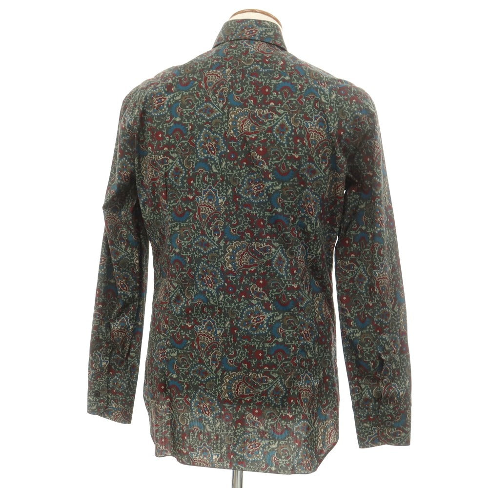 [New] BARBA CULTO Cotton Wide Collar Casual Shirt Dark Green x Bordeaux [39] [Condition Rank N] [Men&