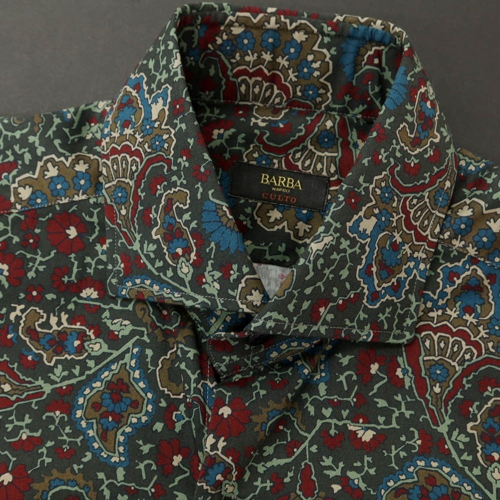 [New] BARBA CULTO Cotton Wide Collar Casual Shirt Dark Green x Bordeaux [39] [Condition Rank N] [Men&